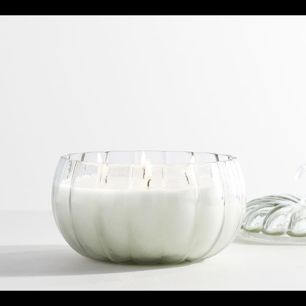 Pottery Barn Recycled Glass Harvest Pumpkin Scented Candle-Large
